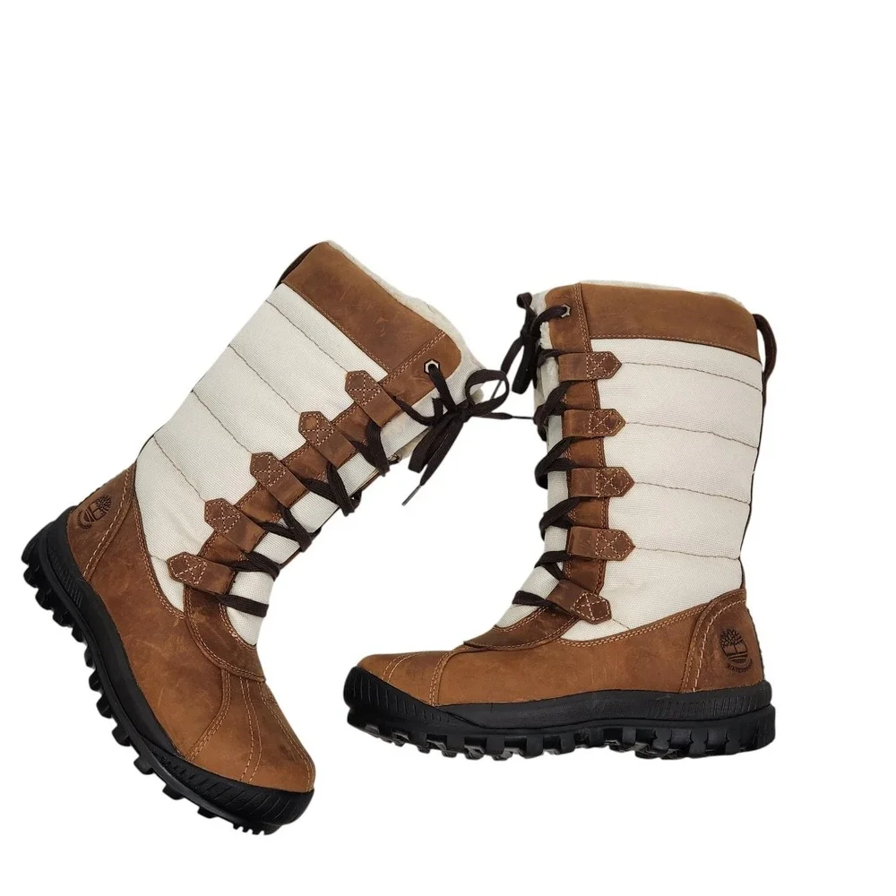 TIMBERLAND Mount Hayes Snow Boots Womens 6.5 37.5 Brown Waterproof Lace Up Fur